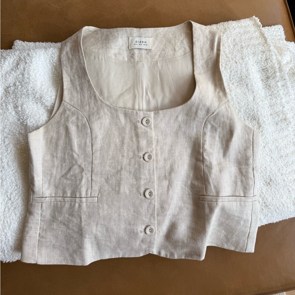 OSCAR NATURAL SCOOP NECK LINEN VEST